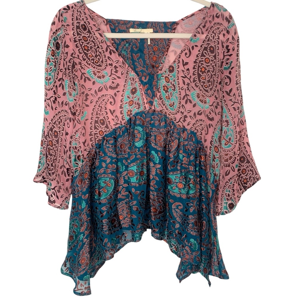 Anthropologie Floreat XS Silk Blend Velvet Burnout Fairycore Boho Festival Top